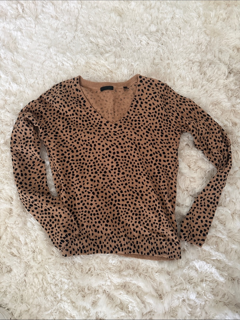 ATM Anthony Thomas Melillo Tan V-Neck Sweater with Black Spot Print